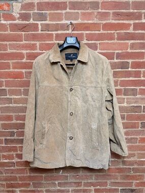 Vintage Newport Harbor Men’s Light Tan Suede Jacket Button Up Tailored XL